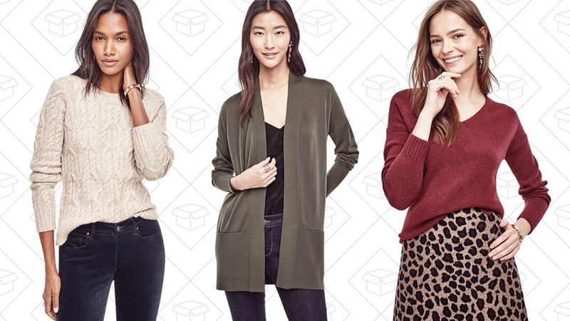 Aran Crewneck Sweater, $25 | Wool Blend Pocket Open Cardigan, $25 | Petite V-Neck Tunic Sweater, $25